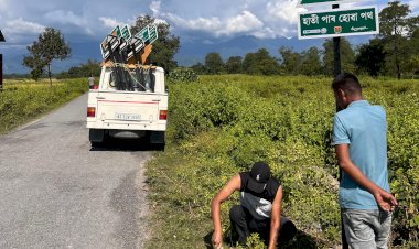 হাতী মানুহৰ সংঘাত প্ৰধান নামনিৰ তিনি জিলাত আৰণ্যকৰ উদ্যোগত চিহ্ন আৰু সংকেত ফলক স্থাপন :