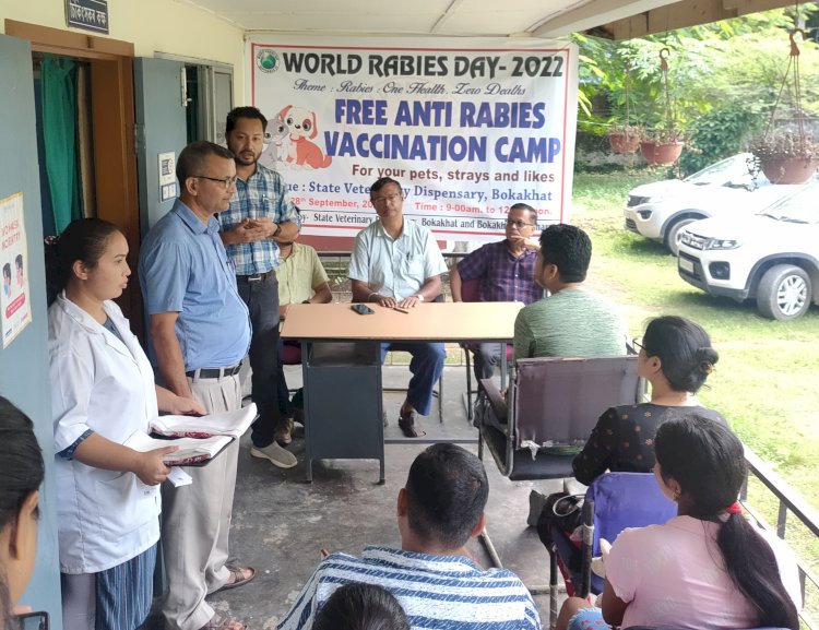 পশু পালন আৰু পশু চিকিৎসা বিভাগৰ উদ্যোগত বোকাখাতত বিশ্ব জলাতংক দিৱস উদযাপন  : শতাধিক কুকুৰক জলাতংক ৰোগৰ বিনামুলীয়া প্ৰতিষেধক প্ৰদান  :