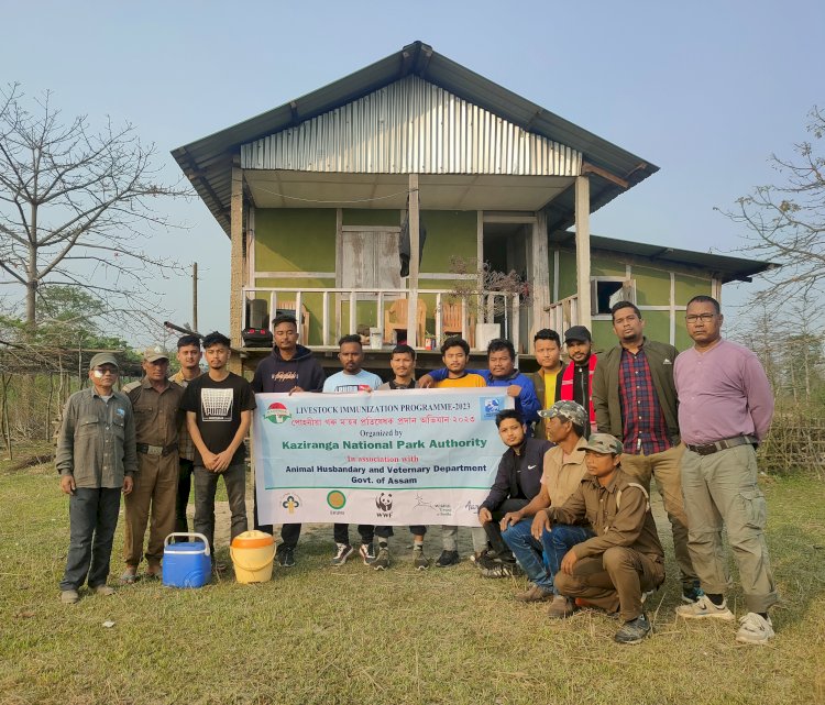 বন্যপ্ৰাণীৰ সুৰক্ষাৰ বাবেই ব্ৰহ্মপুত্ৰৰ চাপৰিত পশু পালন আৰু পশু চিকিৎসা বিভাগৰ সহযোগত কাজিৰঙাৰ কৰ্তৃপক্ষৰ পশুধনৰ প্ৰতিষেধক টিকা প্ৰদানৰ অভিযান  :