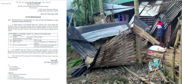 বন্যপ্ৰাণী আৰু মানুহৰ সংঘাতত ক্ষতিগ্ৰস্ত লোকক বৰ্ধিত হাৰত ক্ষতি পূৰণ দিয়াৰ বাবে কেন্দ্ৰীয় চৰকাৰৰ নিৰ্দেশ  : এতিয়া ৰাজ্য চৰকাৰেও কাৰ্যকৰী কৰিব লাগিব এই নিৰ্দেশ  :